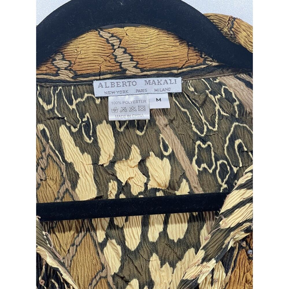 Alberto Makali Blouse Top Womens Gold Leopard Animal Print M‎ Stretch 3/4 Sleeve - Picture 3 of 10